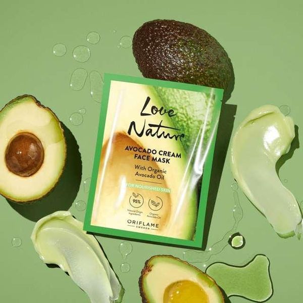 Кремовая маска для лица с органическим маслом авокадо для питания Love Nature Oriflame 10 мл 44422 фото